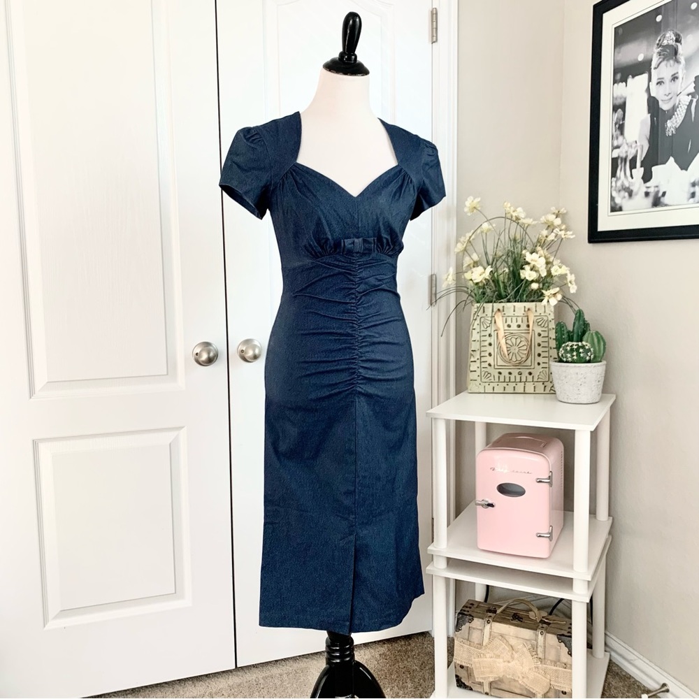 Like new! Stop Staring Denim Dress - Pin Up Style Sheath MIDI Dress